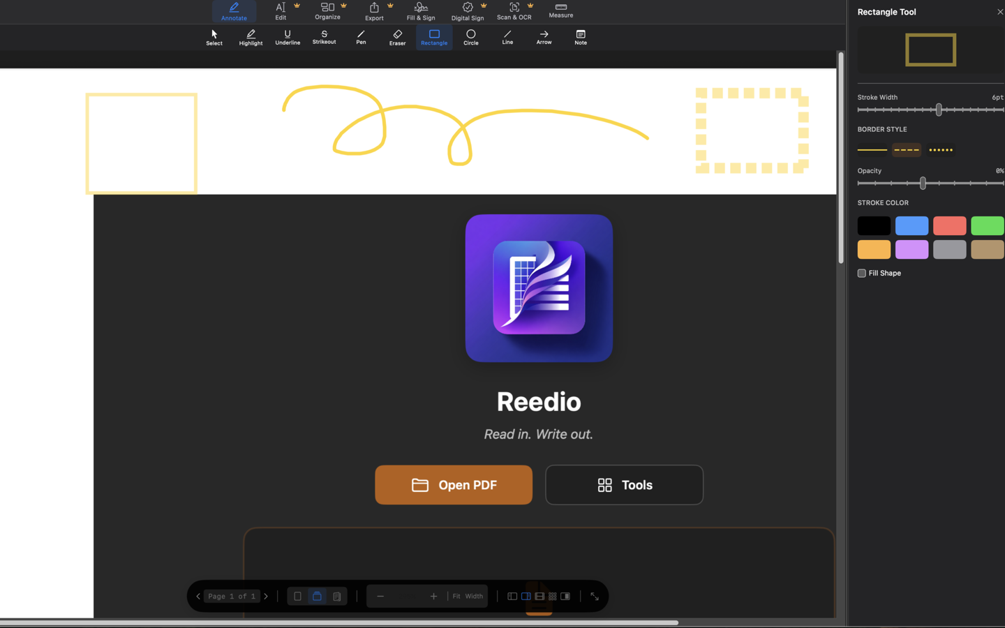 Reedio shape tools with border and fill options